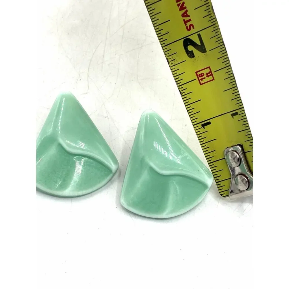 Vintage 1980s Mint Green Geometric Statement Earrings Oversized Pierced Mod